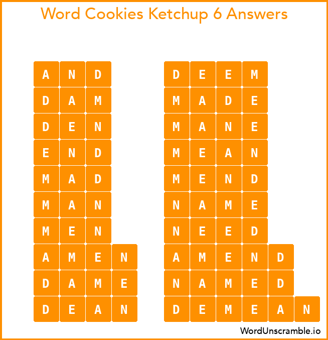 Word Cookies Ketchup 6 Answers
