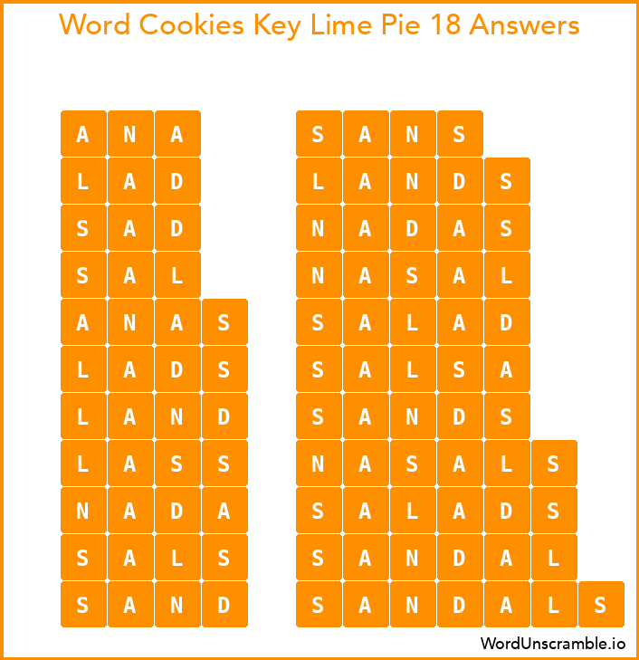 Word Cookies Key Lime Pie 18 Answers