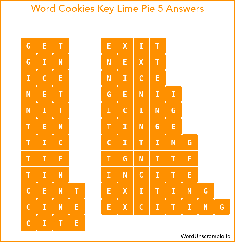Word Cookies Key Lime Pie 5 Answers