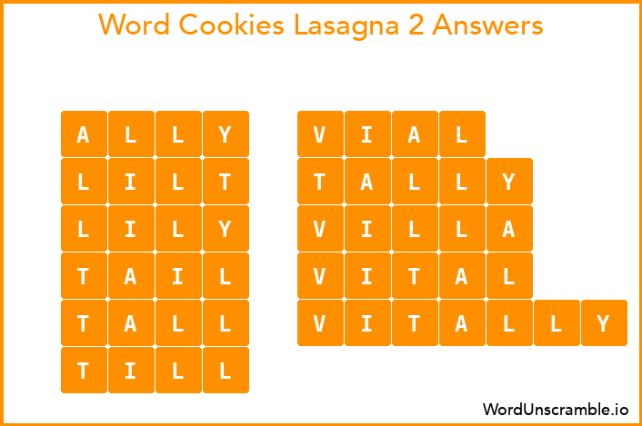 Word Cookies Lasagna 2 Answers