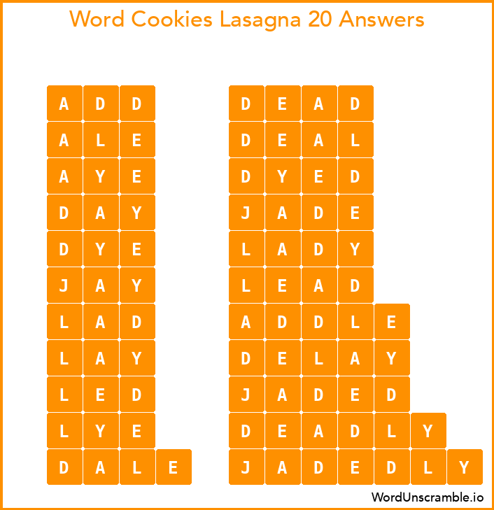 Word Cookies Lasagna 20 Answers
