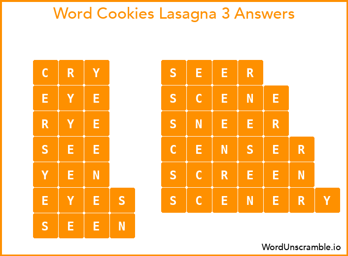 Word Cookies Lasagna 3 Answers