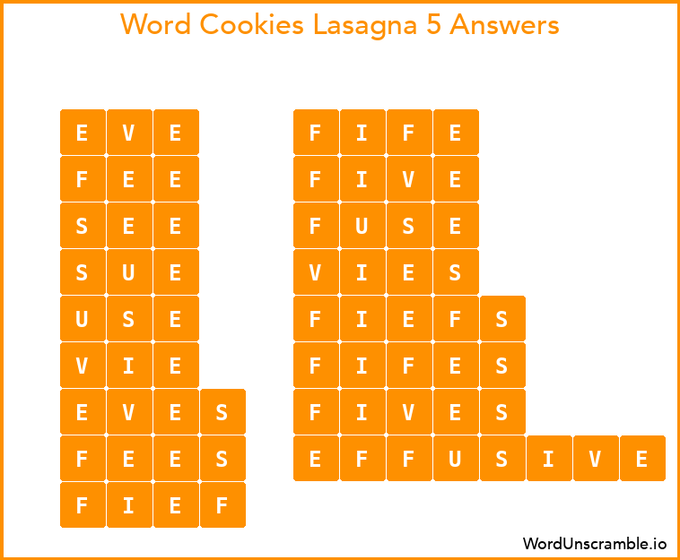 Word Cookies Lasagna 5 Answers
