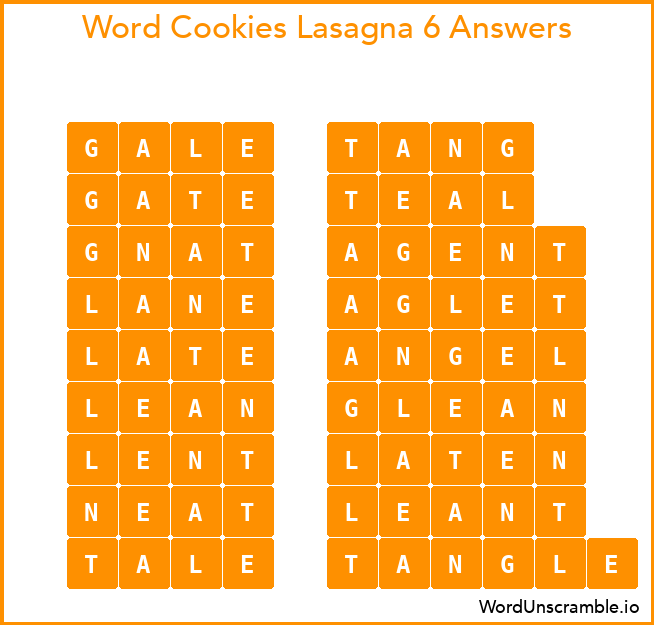 Word Cookies Lasagna 6 Answers