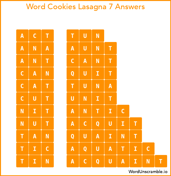 Word Cookies Lasagna 7 Answers