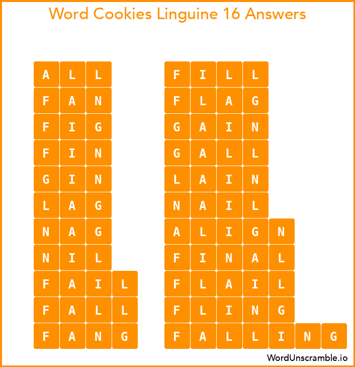 Word Cookies Linguine 16 Answers