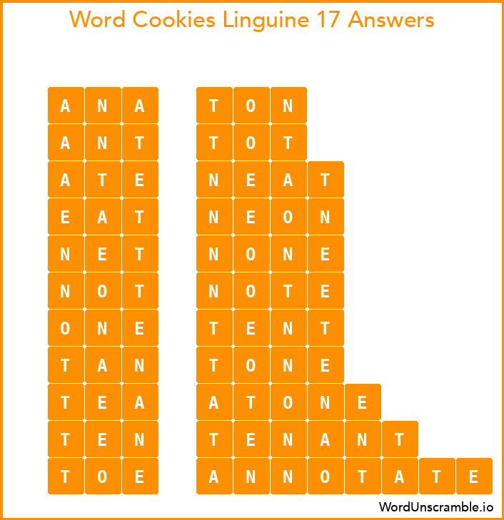 Word Cookies Linguine 17 Answers
