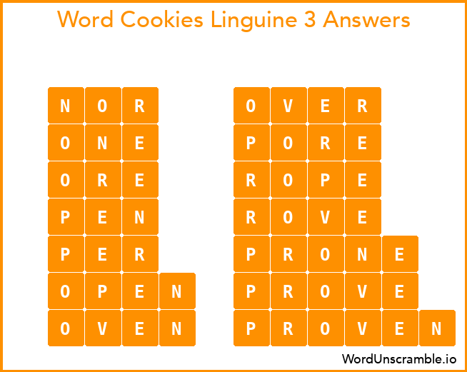 Word Cookies Linguine 3 Answers