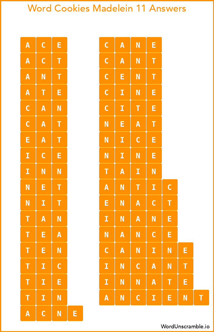 Word Cookies Madelein 11 Answers