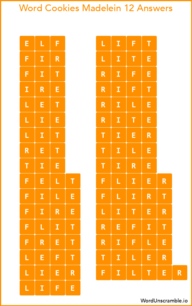 Word Cookies Madelein 12 Answers