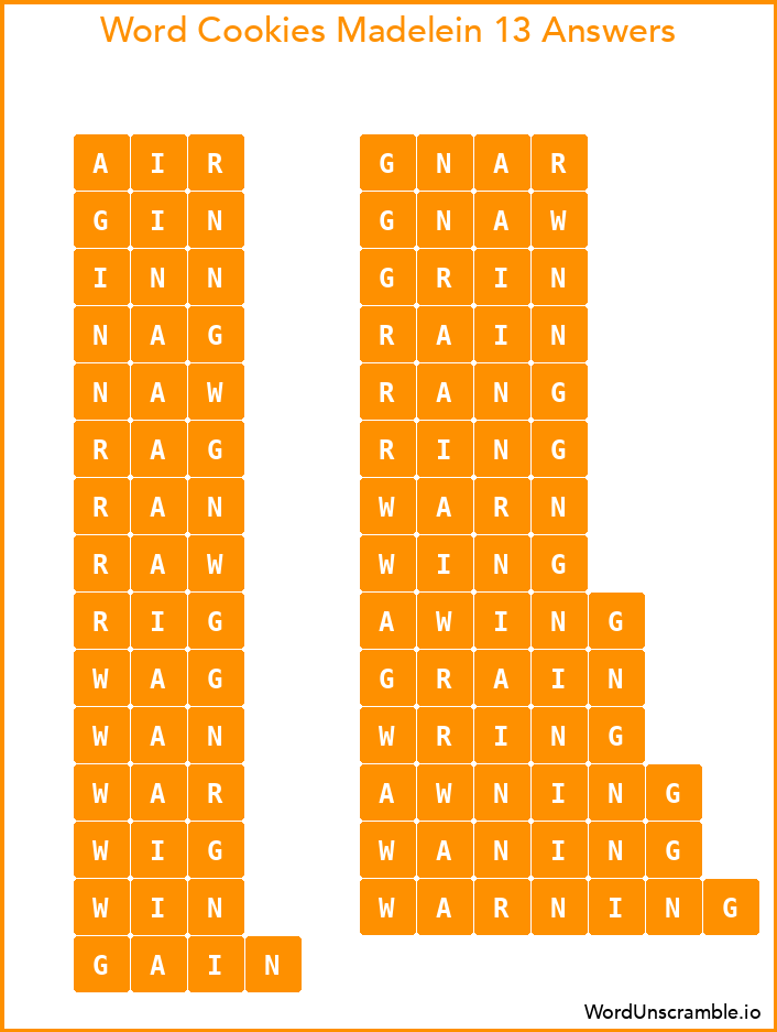 Word Cookies Madelein 13 Answers