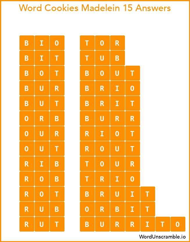 Word Cookies Madelein 15 Answers