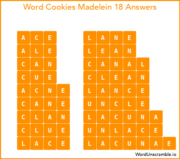 Word Cookies Madelein 18 Answers