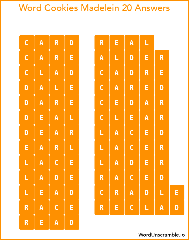Word Cookies Madelein 20 Answers