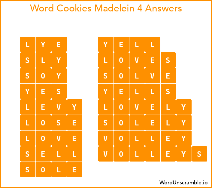 Word Cookies Madelein 4 Answers