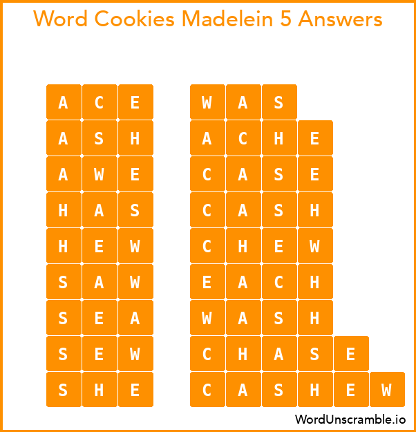 Word Cookies Madelein 5 Answers