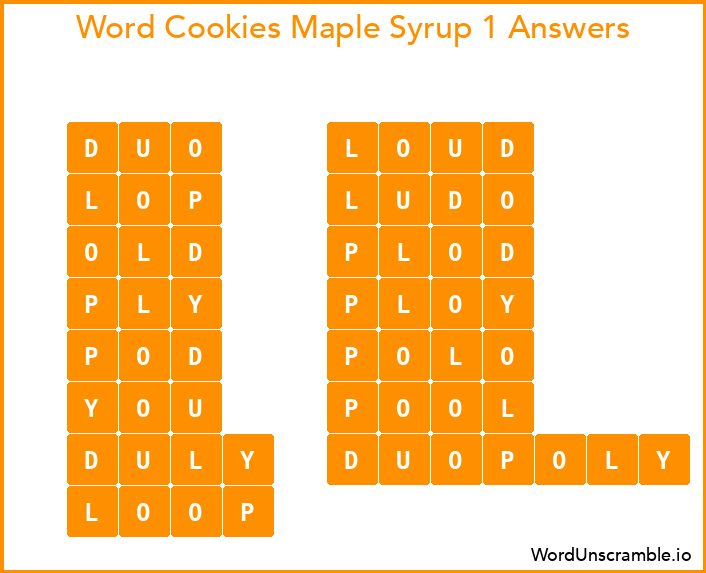 Word Cookies Maple Syrup 1 Answers