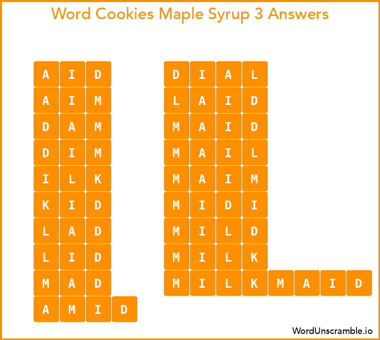 Word Cookies Maple Syrup 3 Answers