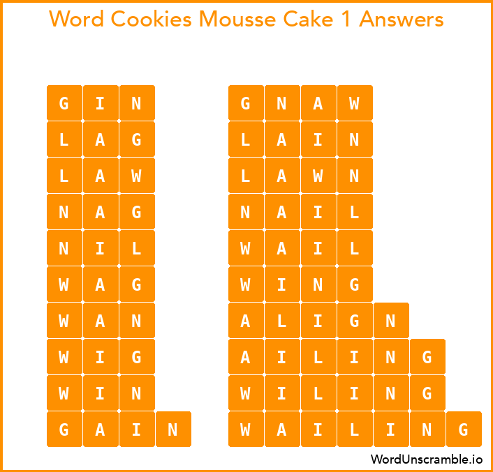Word Cookies Mousse Cake 1 Answers