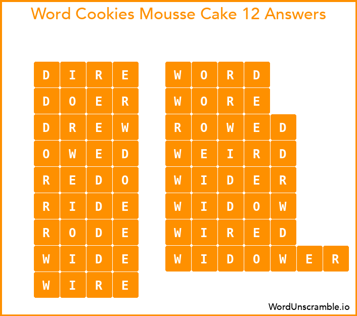 Word Cookies Mousse Cake 12 Answers