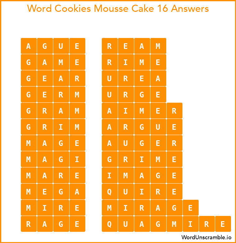Word Cookies Mousse Cake 16 Answers