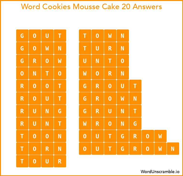 Word Cookies Mousse Cake 20 Answers