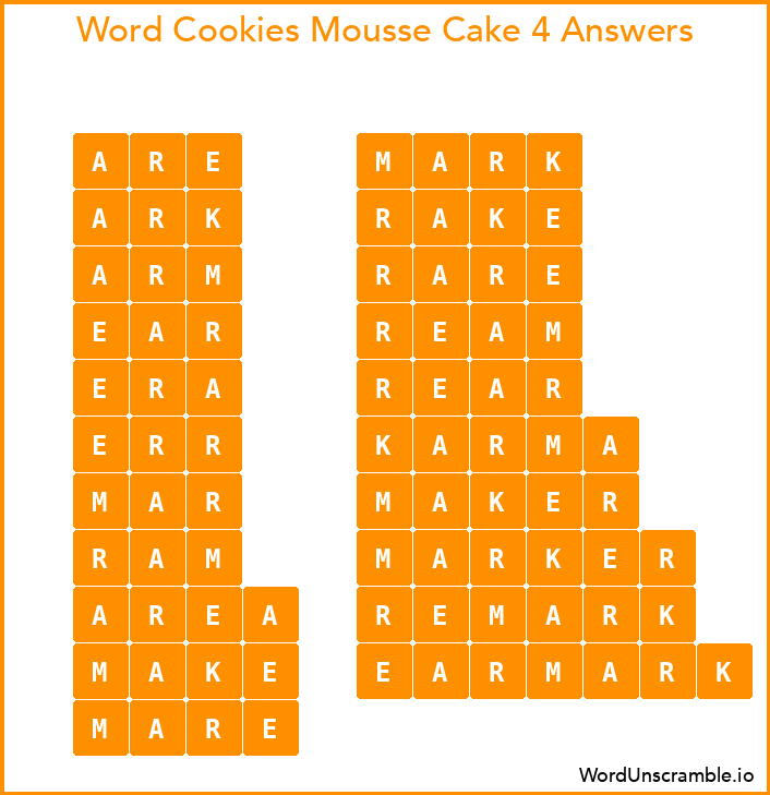 Word Cookies Mousse Cake 4 Answers