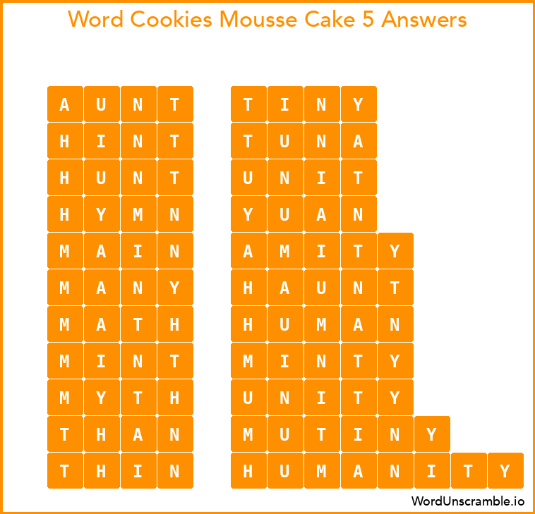 Word Cookies Mousse Cake 5 Answers