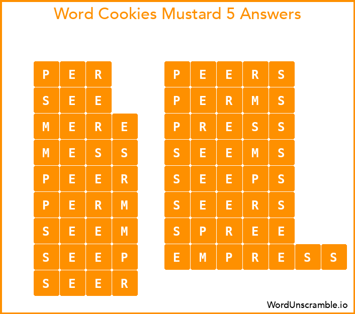 Word Cookies Mustard 5 Answers