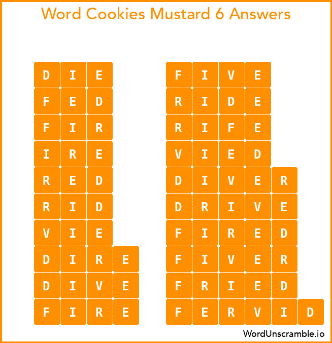 Word Cookies Mustard 6 Answers