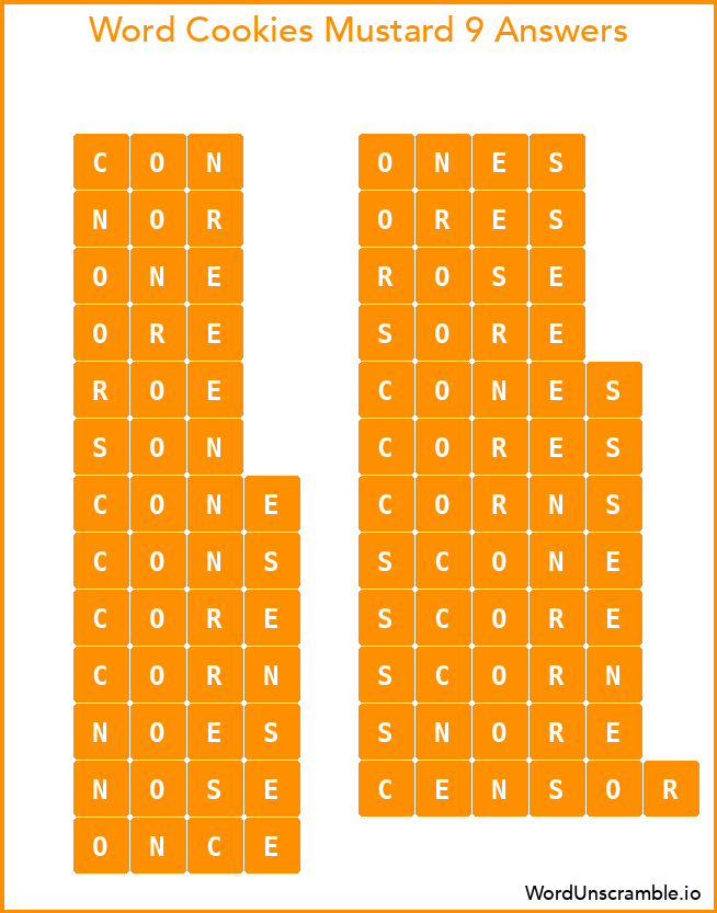 Word Cookies Mustard 9 Answers