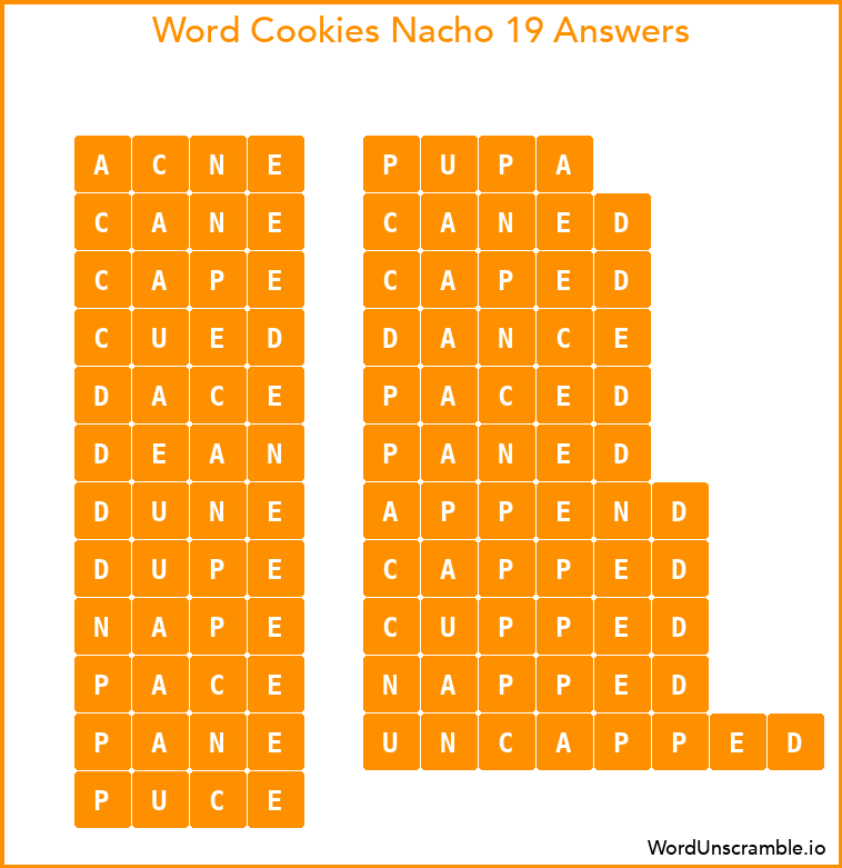 Word Cookies Nacho 19 Answers