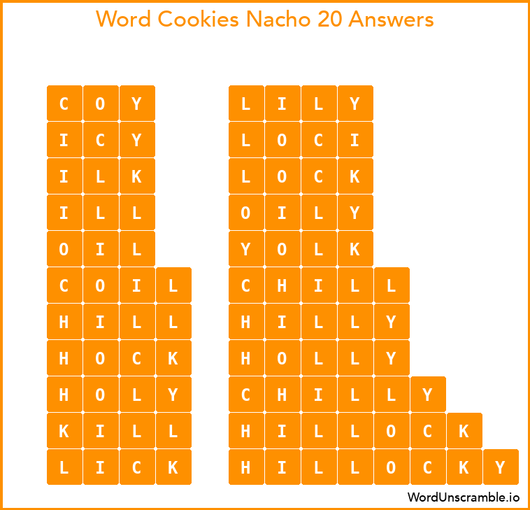 Word Cookies Nacho 20 Answers