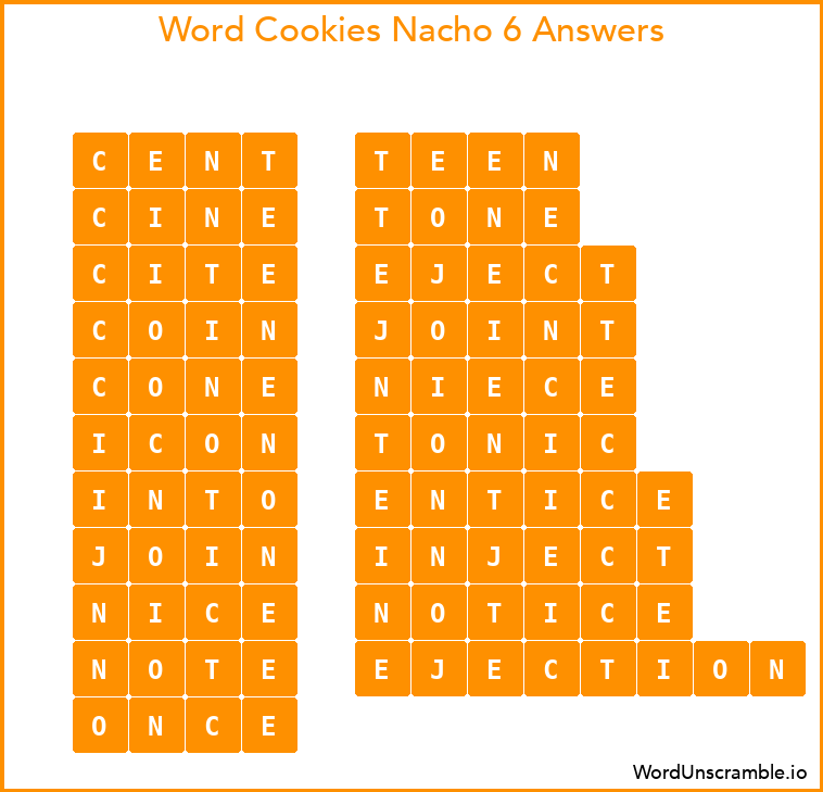 Word Cookies Nacho 6 Answers