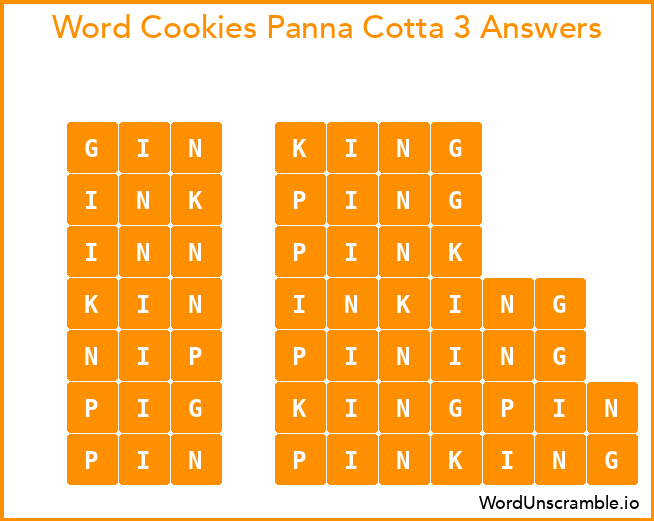 Word Cookies Panna Cotta 3 Answers
