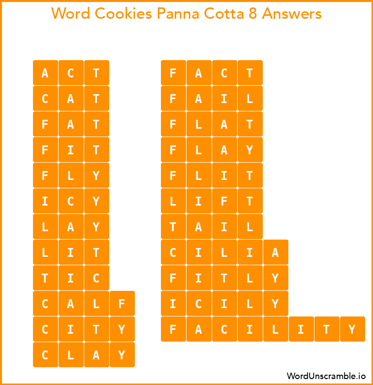 Word Cookies Panna Cotta 8 Answers