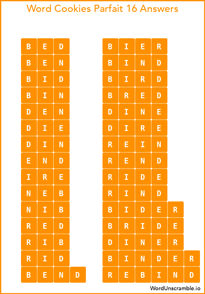 Word Cookies Parfait 16 Answers