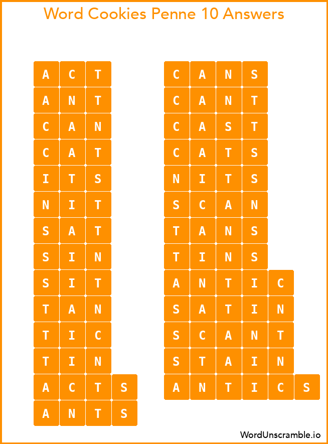 Word Cookies Penne 10 Answers
