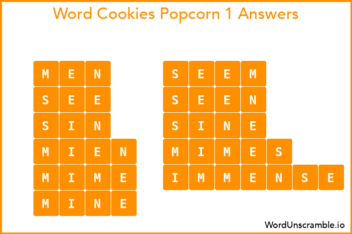 Word Cookies Popcorn 1 Answers