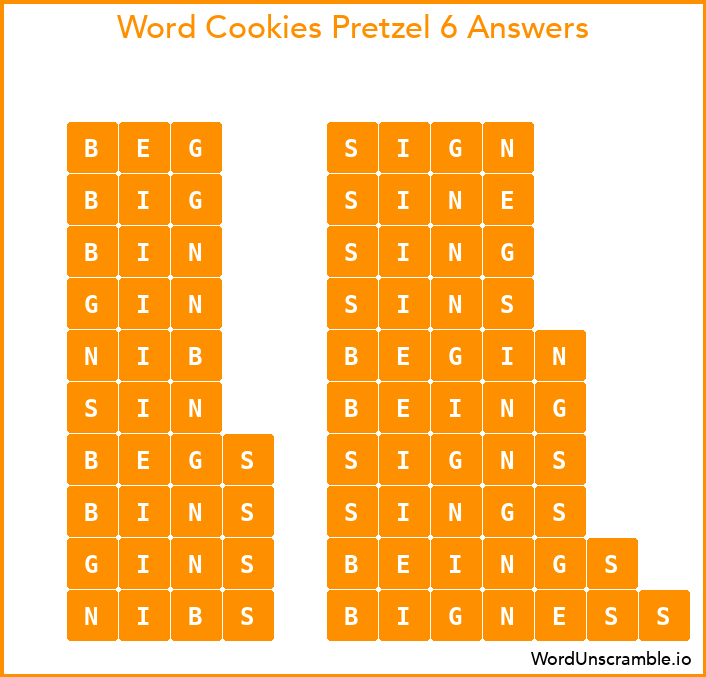 Word Cookies Pretzel 6 Answers