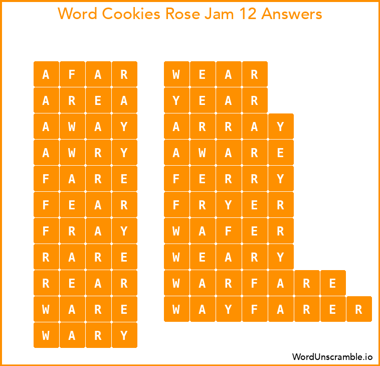 Word Cookies Rose Jam 12 Answers