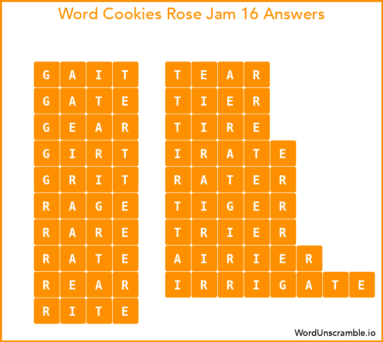 Word Cookies Rose Jam 16 Answers