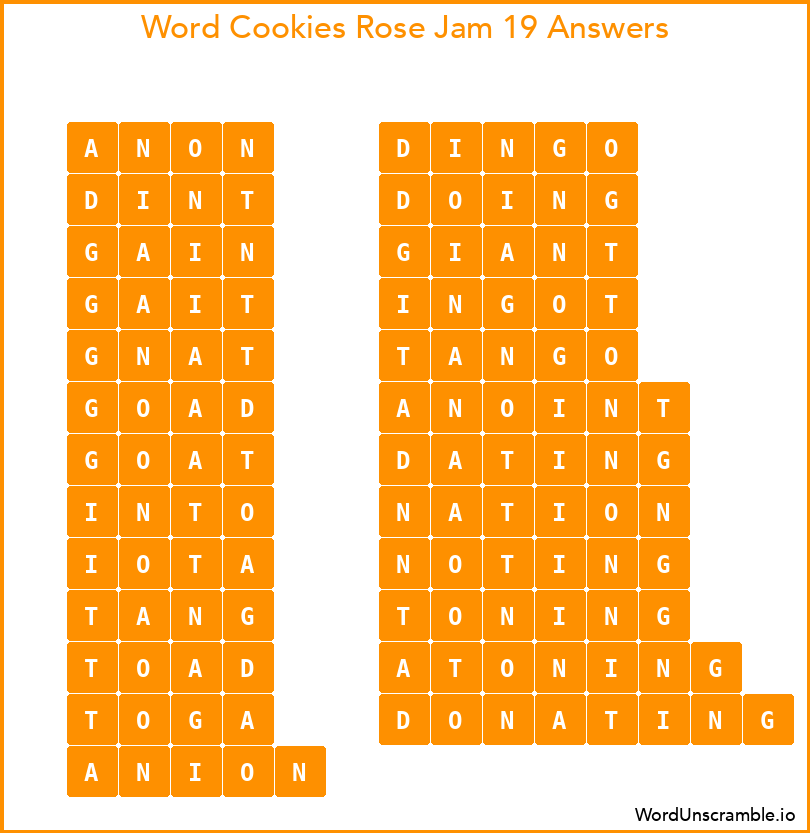 Word Cookies Rose Jam 19 Answers