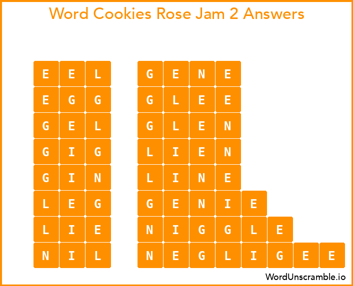 Word Cookies Rose Jam 2 Answers