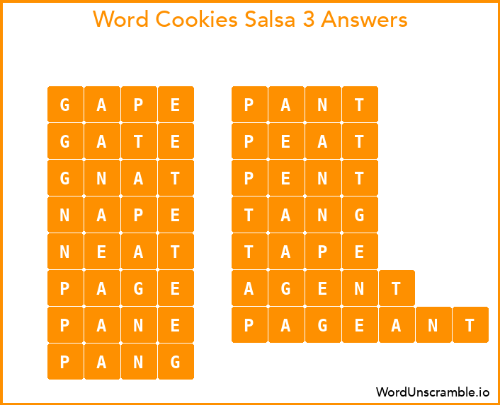 Word Cookies Salsa 3 Answers