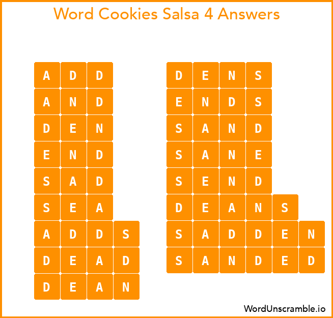 Word Cookies Salsa 4 Answers