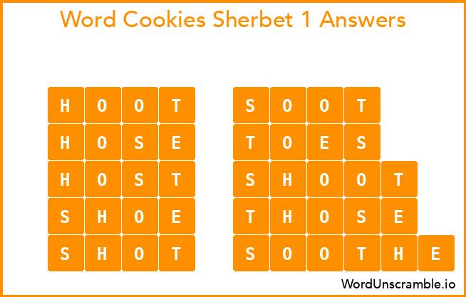 Word Cookies Sherbet 1 Answers