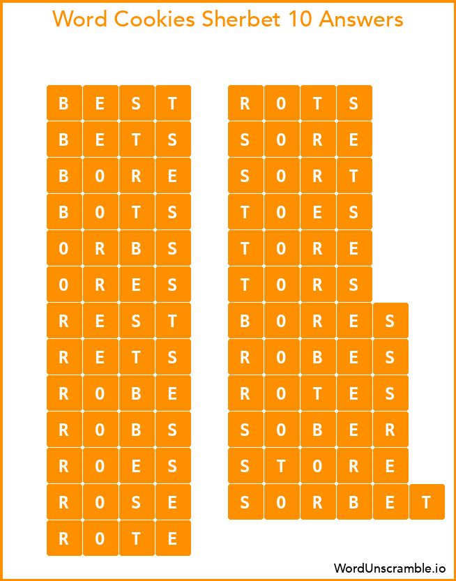 Word Cookies Sherbet 10 Answers