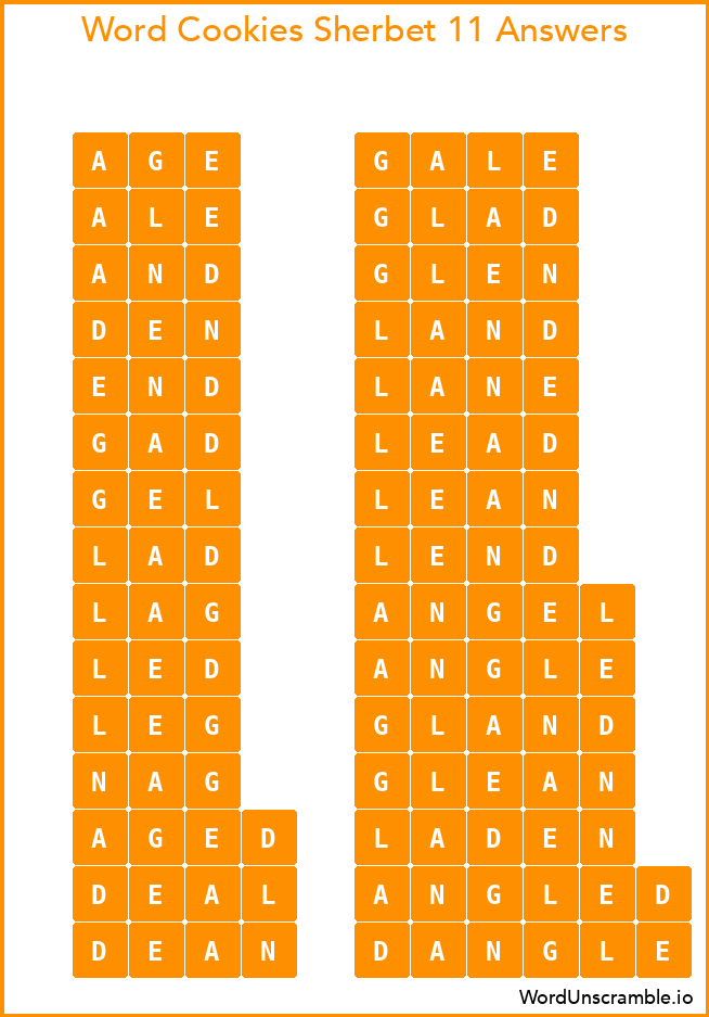 Word Cookies Sherbet 11 Answers