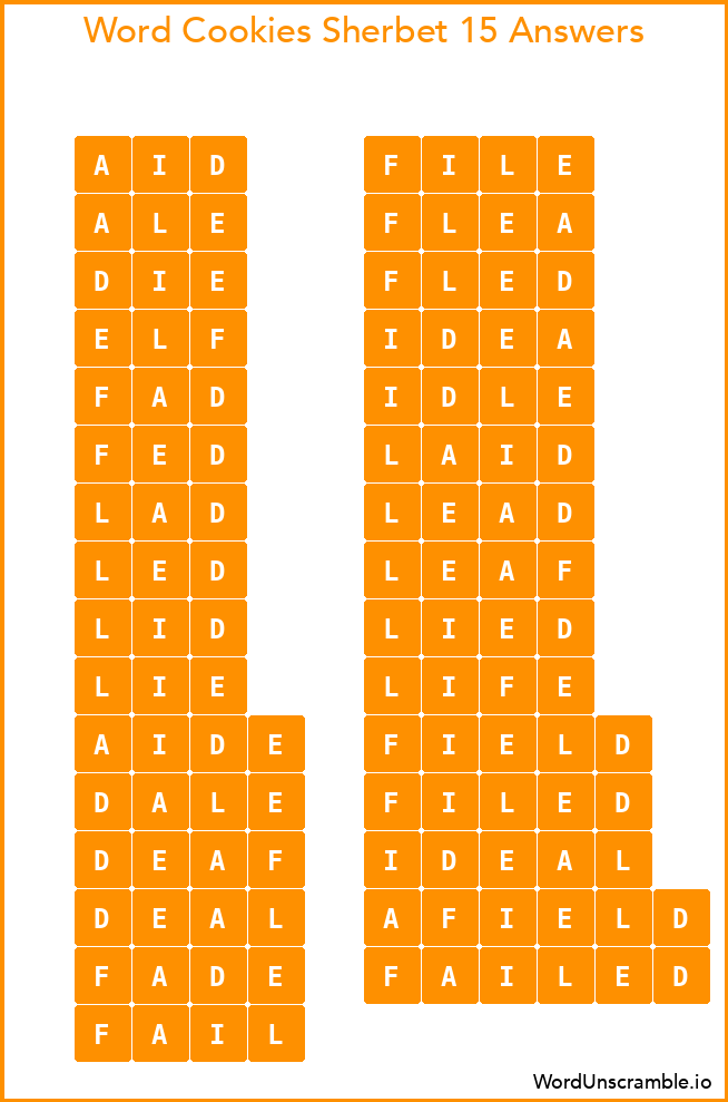 Word Cookies Sherbet 15 Answers
